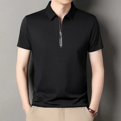 New Men’s Business Casual Zipper Short Sleeve Solid Color Polo Shirt Fashionable