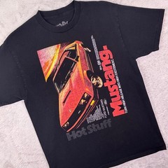 Tee Luv Men’s Ford Mustang Hot Stuff Black Graphic T-Shirt Medium Retro Car Tee