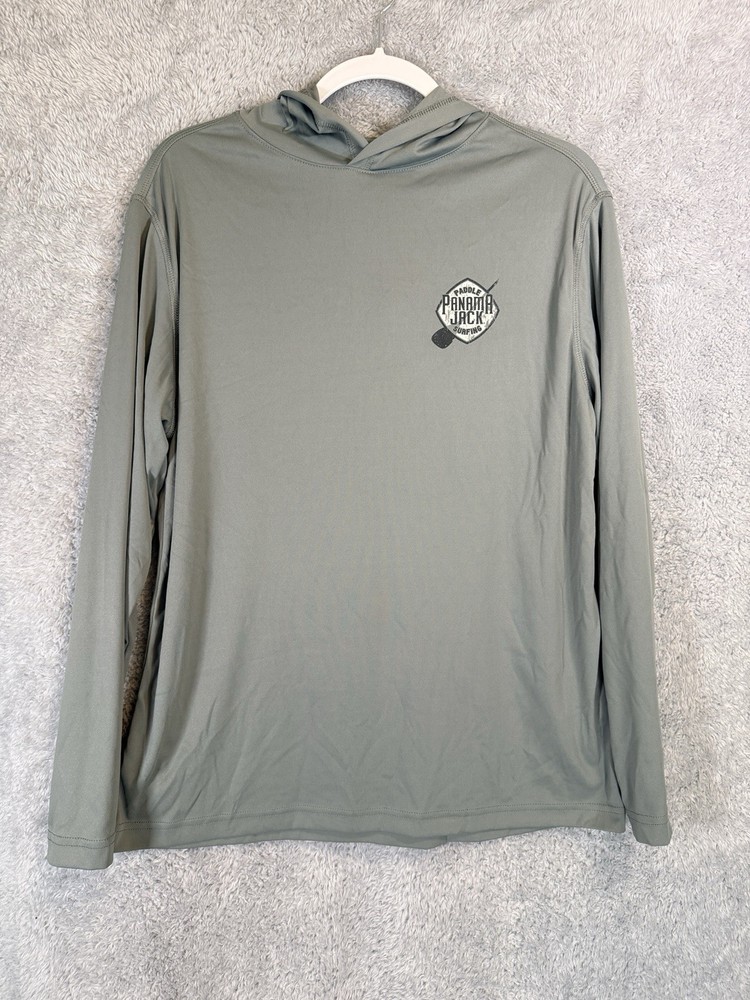 Panama Jack Mens Medium M Gray Hooded Sun Shirt Long Sleeve Graphic Surfing