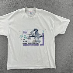 Vtg Hanes Heavyweight 50/50 Mens XL 90s Distressed White Shirt 1995 Fishing Week