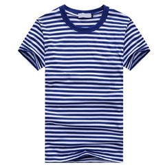 Blue and White Striped Men’s Shortsleeved Tshirt for Sports and Casual Wear