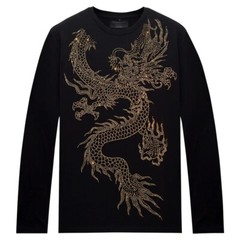 Fashion Dragon Trend Rhinestone Long Sleeve Luxury Men T-Shirt Plus Size 6XL