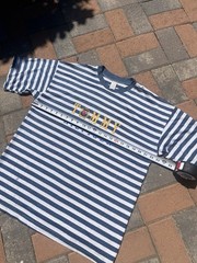 Vintage Tommy Hilfiger Made In USA Embroidered Blue White Striped T-Shirt Size L