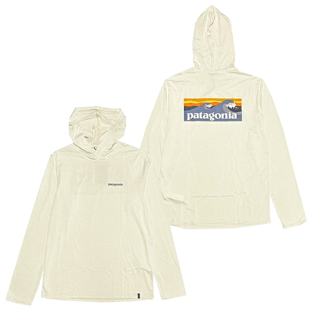 Patagonia Men Capilene Cool Daily Hoody Boardshort Logo L/S T-shirt Dyno (Cream)