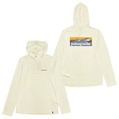 Patagonia Men Capilene Cool Daily Hoody Boardshort Logo L/S T-shirt Dyno (Cream)