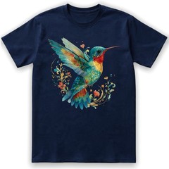 Hummingbird Floral Art Nature Retro Gift Men Women T-Shirt Tee