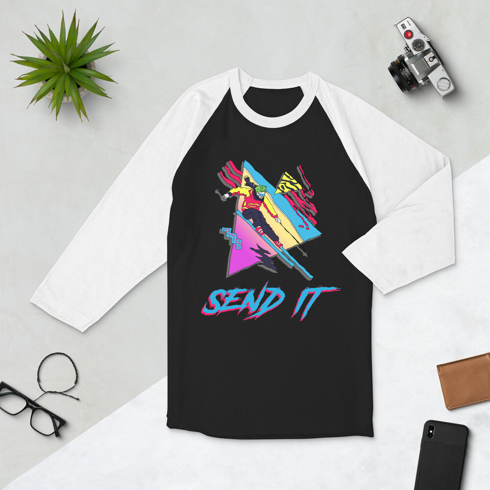 Skiing shirt, Just Send It, Sent It Send It Skier Ski 3/4 sleeve raglan shirt
