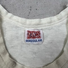 Vintage 40s Hanes Ribbed Cotton White T Shirt Mens S Mounted Collar Distressed