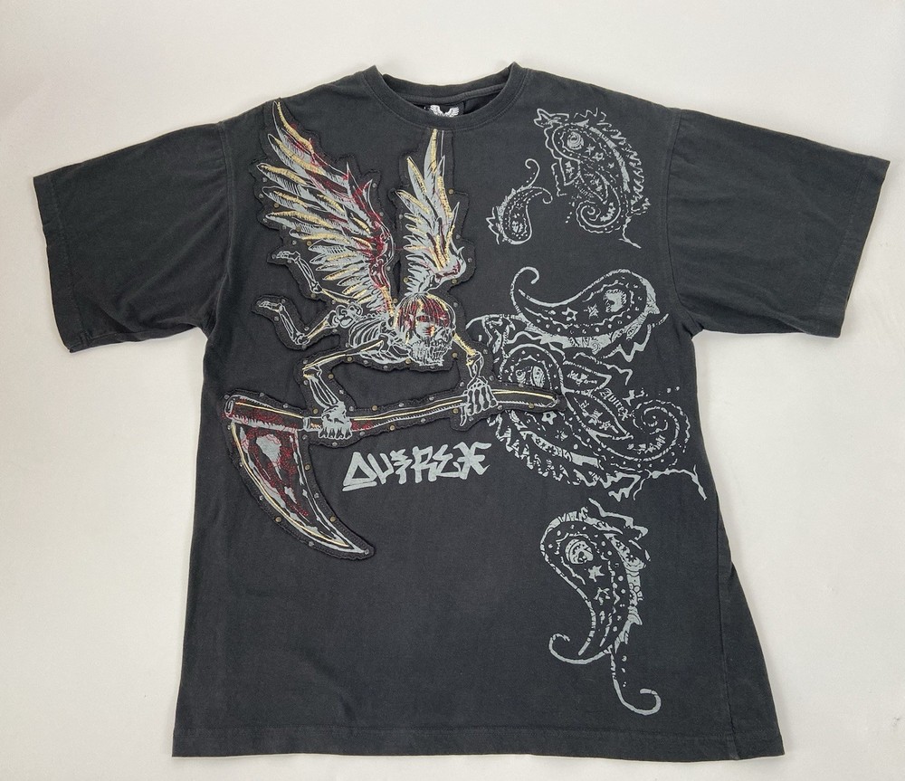 Avirex Men’s Size Medium Gray T-shirt Embroidery Y2K Grunge Skater