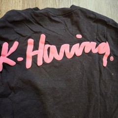 Keith Haring Dancing Flowers T-Shirt Mens XL Black Pink Yellow Pop Art 2 Sided
