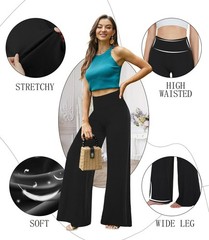 Womens Wide Leg Palazzo Pants Casual Soft High Waist Loose Comfy Lounge Trousers