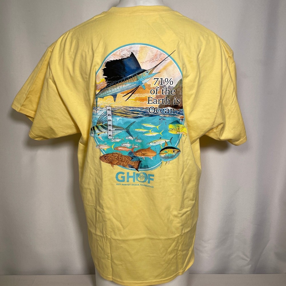 Guy Harvey Ocean Wide Marine Life Pocket Yellow T-Shirt Men’s XL NWT