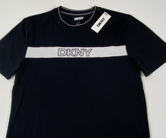 DKNY Sport Black/White Logo Stripe Crew Neck Short Sleeve T-Shirt Size S.