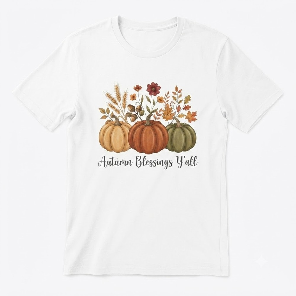 Autumn Pumpkin Floral Thanksgiving Harvest Seasonal Graphic T-shirt