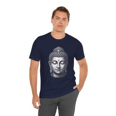 Buddha Head Grayscale T-Shirt | Spiritual Meditation Zen Graphic Tee Shirt