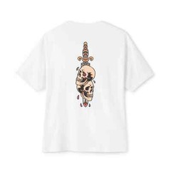 Mens Oversized T-Shirt Skull Dagger Back Print Streetwear Graphic Baggy White
