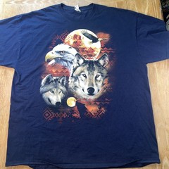 Wolf Eagle Southwest Aztec Graphic T-Shirt 2XL Navy Blue Heavy Cotton
