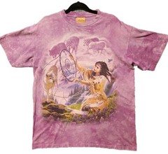 The Mountain Tshirt Sz L Tie Dye Wolf Dreamcatcher Boho Festival Graphic VTG
