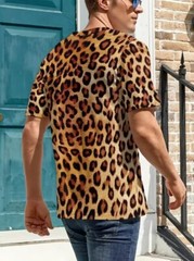Camisetas Moda Estampado Gráfico Leopardo Marrón Manga Corta Transpirable