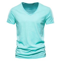Brand Quality 100% Cotton Men T-shirt V-neck Fashion Design Slim Fit Soild Male