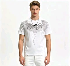 New Men Luxury Diamond Wings Rhinestones Fashion T-Shirt High Quality