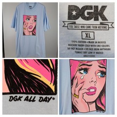 DGK All Day Crying Girl Pop Art T Shirt Lichtenstein Comic Graphic Tee Blue XL
