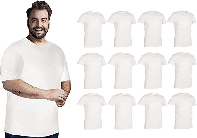 BILLIONHATS 12 Pack Plus Size Men Cotton T-Shirt, Short Sleeve Lightweight Tees