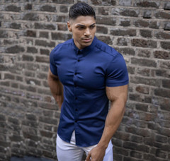 Camisa Elegante De Manga Corta Para Hombres Moda Botones Verano Negocios Casual