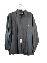 NEW Pierre Cardin Men’s Black White Striped Shirt Large Button Front Long Sleeve