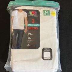3pk White Tall Man Sz LT Inch Crew T-Shirts Fruit Of The Loom New *Seconds
