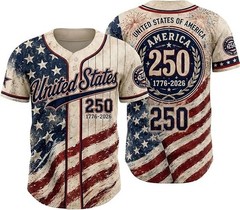 USA 250th Anniversary Baseball Jersey 1776-2026 Patriotic Shirt Adult & Youth