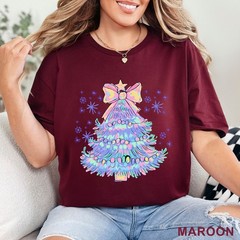 Pastel Holographic Christmas Tree Shirt, Coquette Christmas Tree Shirt, 203704