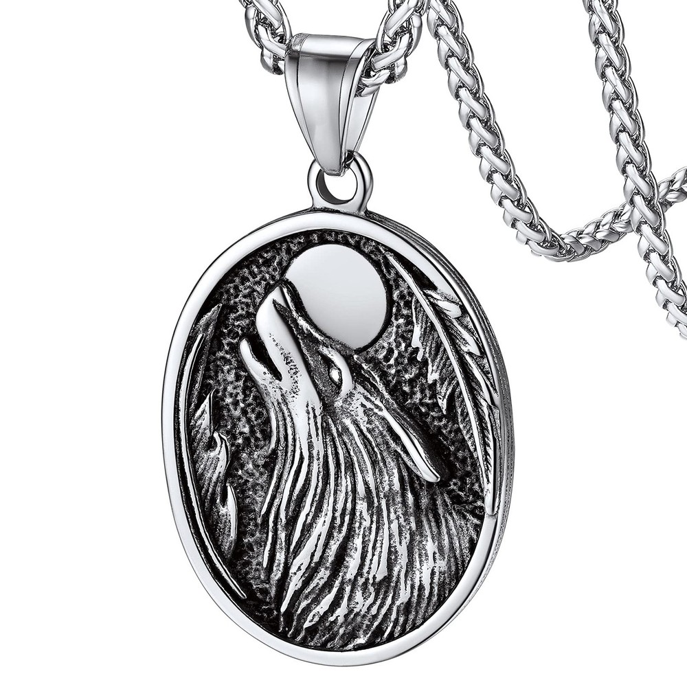 Nordic Viking Jewelry Men, Stainless Steel Vikings Stuff Wolf Compass Pendant…