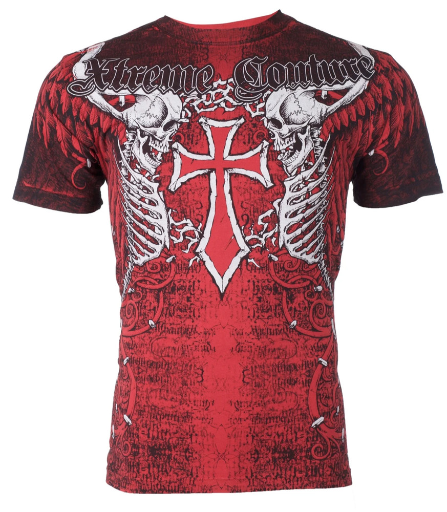 Xtreme Couture Affliction Men’s T-Shirt AFTERSHOCK Skull Red Tattoo Biker M-3XL