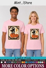 Cat Black Pumpkin Shirt, Vintage Halloween Postage Stamp Tee