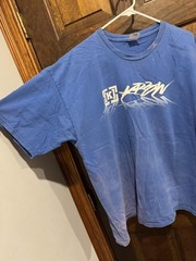 Y2k KREW Skateboard Brand Tee Shirt Skater Blue Faded Graffiti Art Spray Logo
