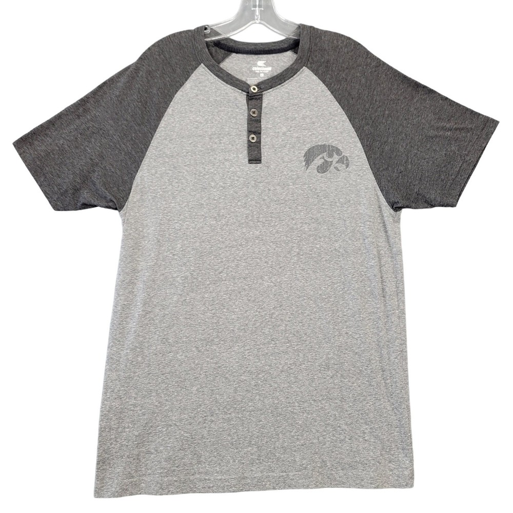 Colosseum Gray Iowa Hawkeyes Henley Tee Shirt Two-Tone Collegiate Men Size Large