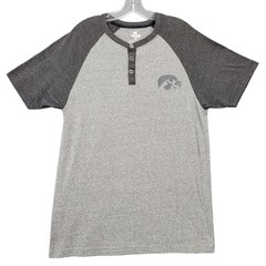 Colosseum Gray Iowa Hawkeyes Henley Tee Shirt Two-Tone Collegiate Men Size Large