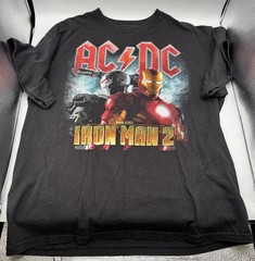 AC/DC Iron Man 2 Movie Soundtrack Band Graphic T-Shirt Marvel Size L Black