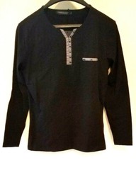 COODRONY Men Cotton T-shirt New Long Sleeve Henry Collar Black or White M-L Reg.