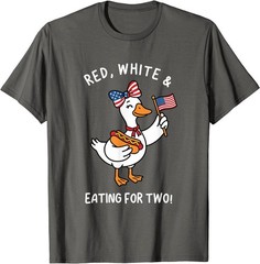 Funny Pregnancy Announcement Red, White Eating for Two Goose T-Shirt
