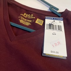 Polo Ralph Lauren Men’s V Neck T Shirt (Red) Burgundy New Small