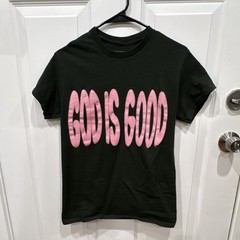 JLY Jesus Loves You Graphic Print Dark Green/ Pink Cotton T-Shirt Small