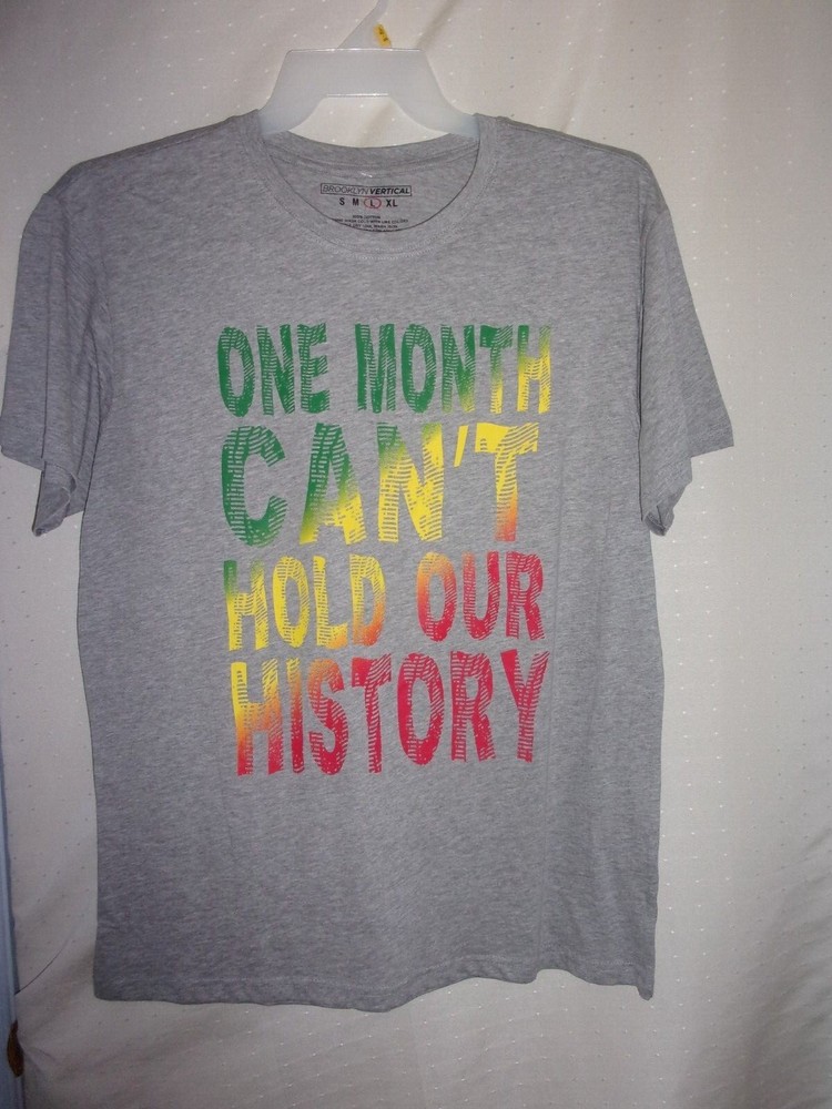 BROOKLYN VERTICAL MENS GRAY GRAPHIC T-SHIRT SIZE LARGE “ONE MONTH CAN’T HOLD…”