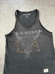 VTG 00s y2k True Religion Washed Avant Garde Rhinstone T-Shirt Tank Top Tee