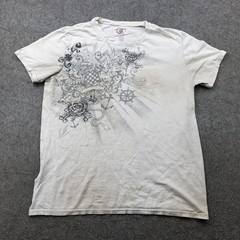 OP Shirt Mens Medium White Nautical Tattoo Graphic Grunge Eagle Rose Anchor Art