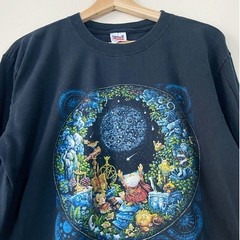 Vintage 90’s Magic Wizard Galaxy Fantasy Nature Art Black Tee Shirt – Medium