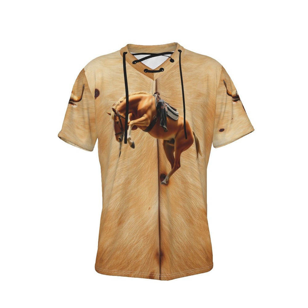 Western Bucking Bronco Horse , Men’s Cowboy T-shirt, Front & Back Image Print.
