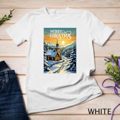 Christmas Church in the Mountains A Peaceful Scene #1 Funny Unisex T-shirt