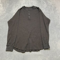 Uniqlo Shirt Mens XL Black Cotton Waffle-Knit Long Sleeve Henley Neck Casual
